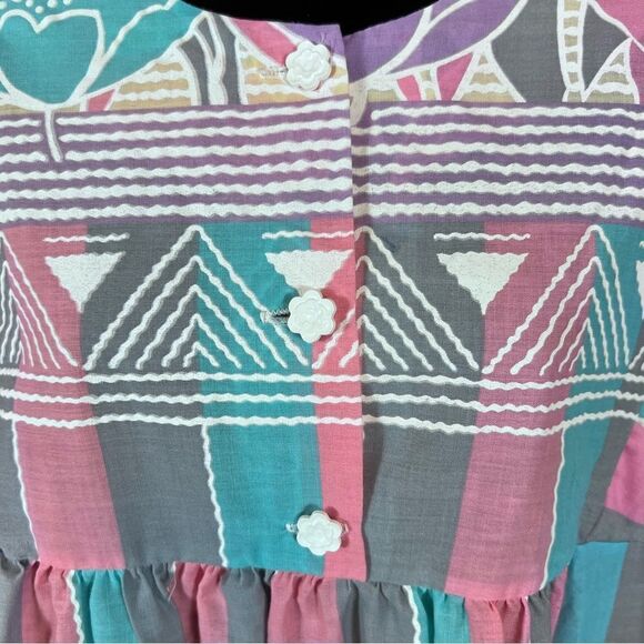 Vintage Sears At Home Wear Pastel Pink Gray Blue Floral Muumuu Dress - Picture 5 of 14